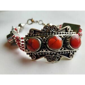 Tibetan Silver Red Coral  handmade bracelet/New